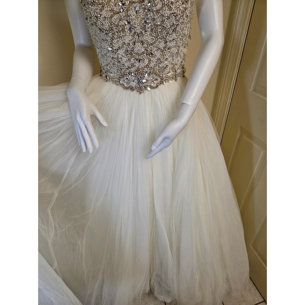 Maggie Sottero Haute Couture Beaded Tulle Wedding Dress Ball Gown Ivory Size 6 - Picture 10 of 16